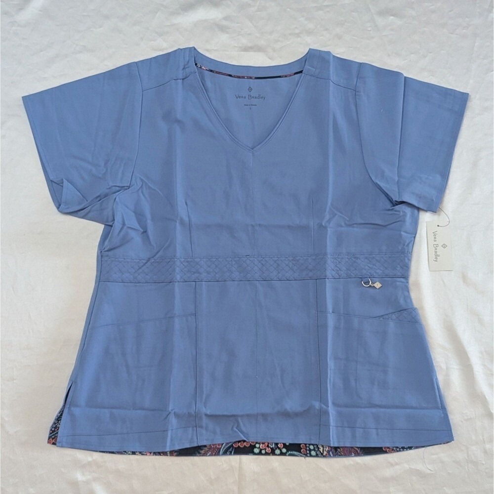 New Vera Bradley Medical Nurse Doctor Uniform Scrub Top V-Neck Blue Large‎